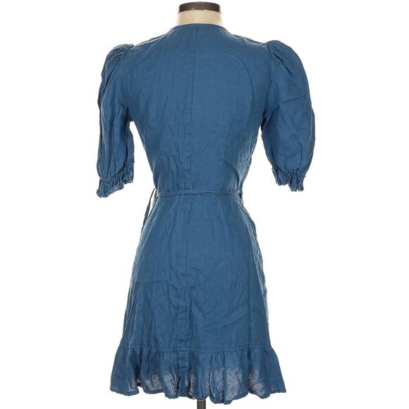 Reformation 100% Linen Carmelo Wrap Mini Dress in Blue Azul S - Picture 3 of 8